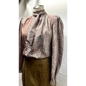 Vintage Miss Jackson Tulsa Multi-Color Paisley Floral Secretary Blouse - 16